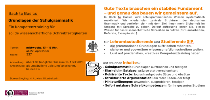 „Back to Basics: Grundlagen der Schulgrammatik 
